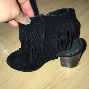 Fringe open ankle bootie